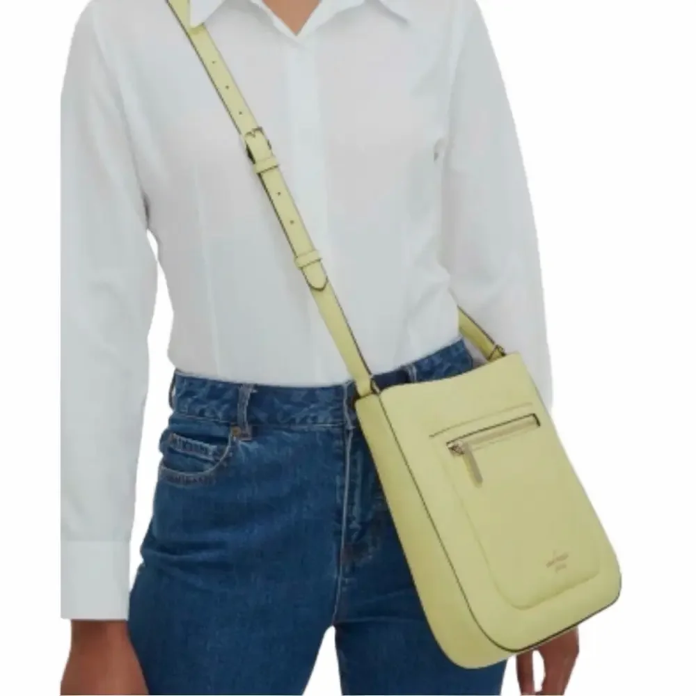 Kate Spade Leila Top Zip Crossbody Bag Frosty Lime Yellow Pebbled Leather Purse